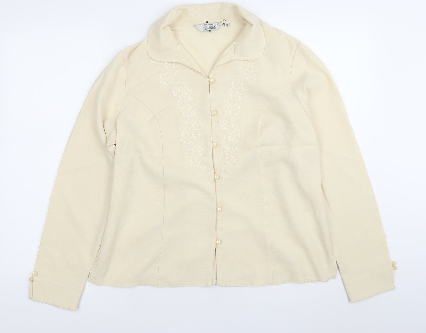 Honor Millburn Women’s Ivory Floral Embroidered Long Sleeve Blouse Size 14