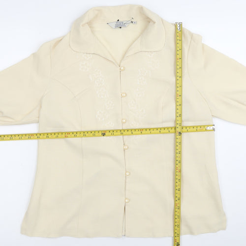 Honor Millburn Women’s Ivory Floral Embroidered Long Sleeve Blouse Size 14