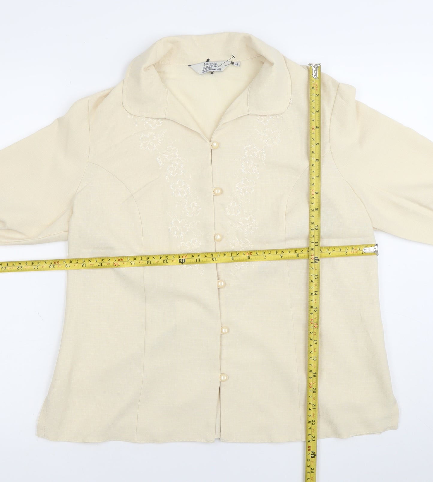 Honor Millburn Women’s Ivory Floral Embroidered Long Sleeve Blouse Size 14