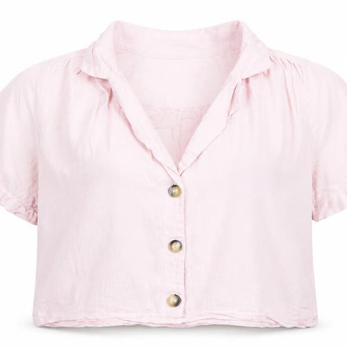 Zara Women Pink Linen Cropped Button-Up Shirt Size M