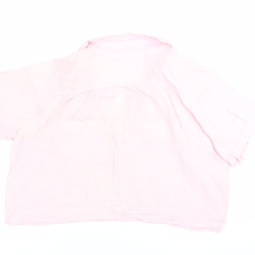 Zara Women Pink Linen Cropped Button-Up Shirt Size M