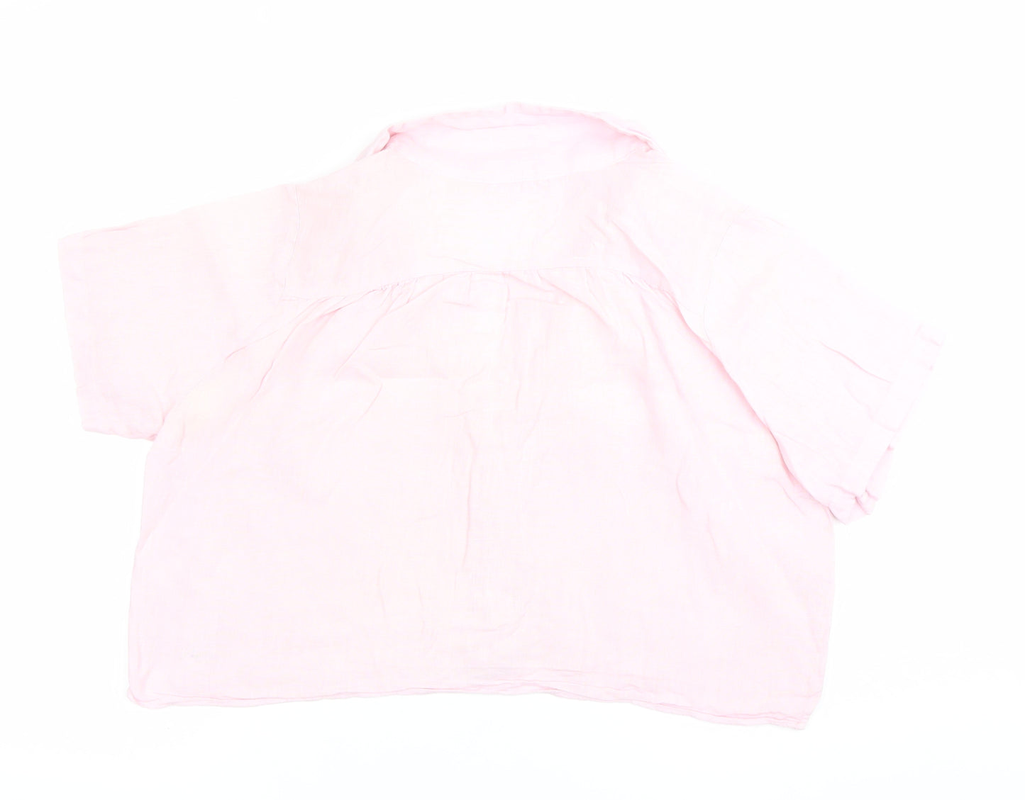 Zara Women Pink Linen Cropped Button-Up Shirt Size M