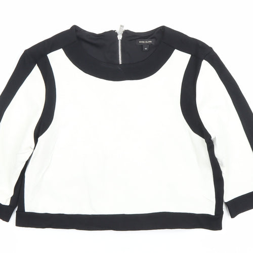 River Island Womens Black White Colourblock Cropped Blouse Size 10