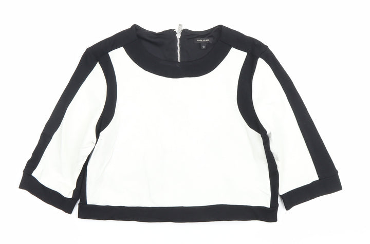 River Island Womens Black White Colourblock Cropped Blouse Size 10