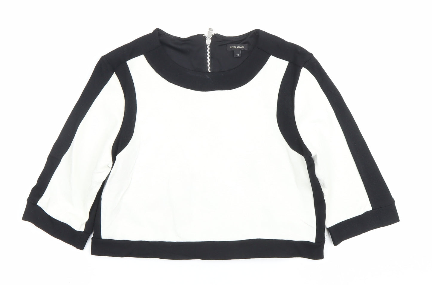River Island Womens Black White Colourblock Cropped Blouse Size 10