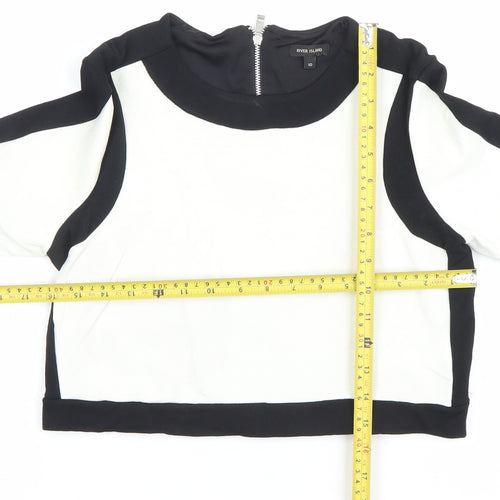 River Island Womens Black White Colourblock Cropped Blouse Size 10