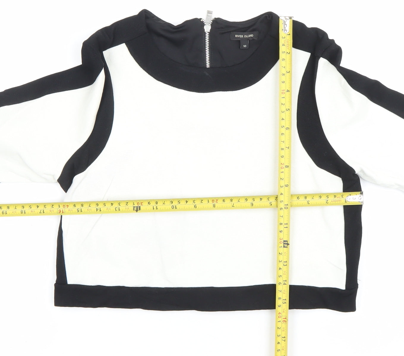 River Island Womens Black White Colourblock Cropped Blouse Size 10