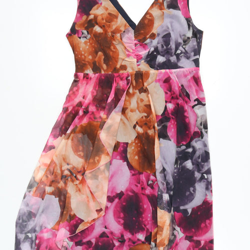 Next Womens Multicoloured Floral A-Line Dress Size 14 Sleeveless V-Neck