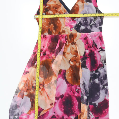 Next Womens Multicoloured Floral A-Line Dress Size 14 Sleeveless V-Neck