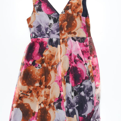 Next Womens Multicoloured Floral A-Line Dress Size 14 Sleeveless V-Neck