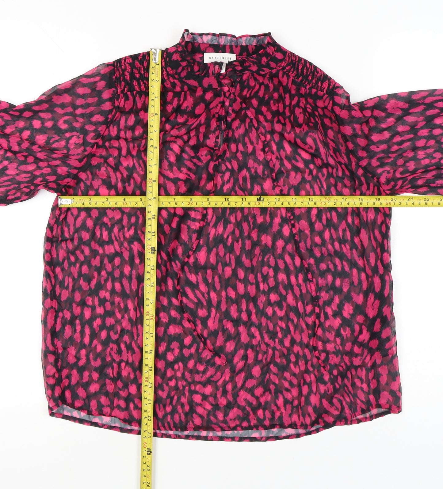 Warehouse Women’s Pink Animal Print Chiffon Tunic Blouse UK 8