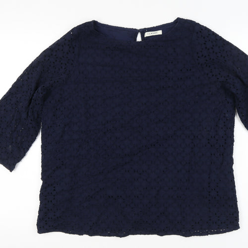 Marks and Spencer Womens Blue Size 16 3/4 Sleeve Lace Tunic Blouse
