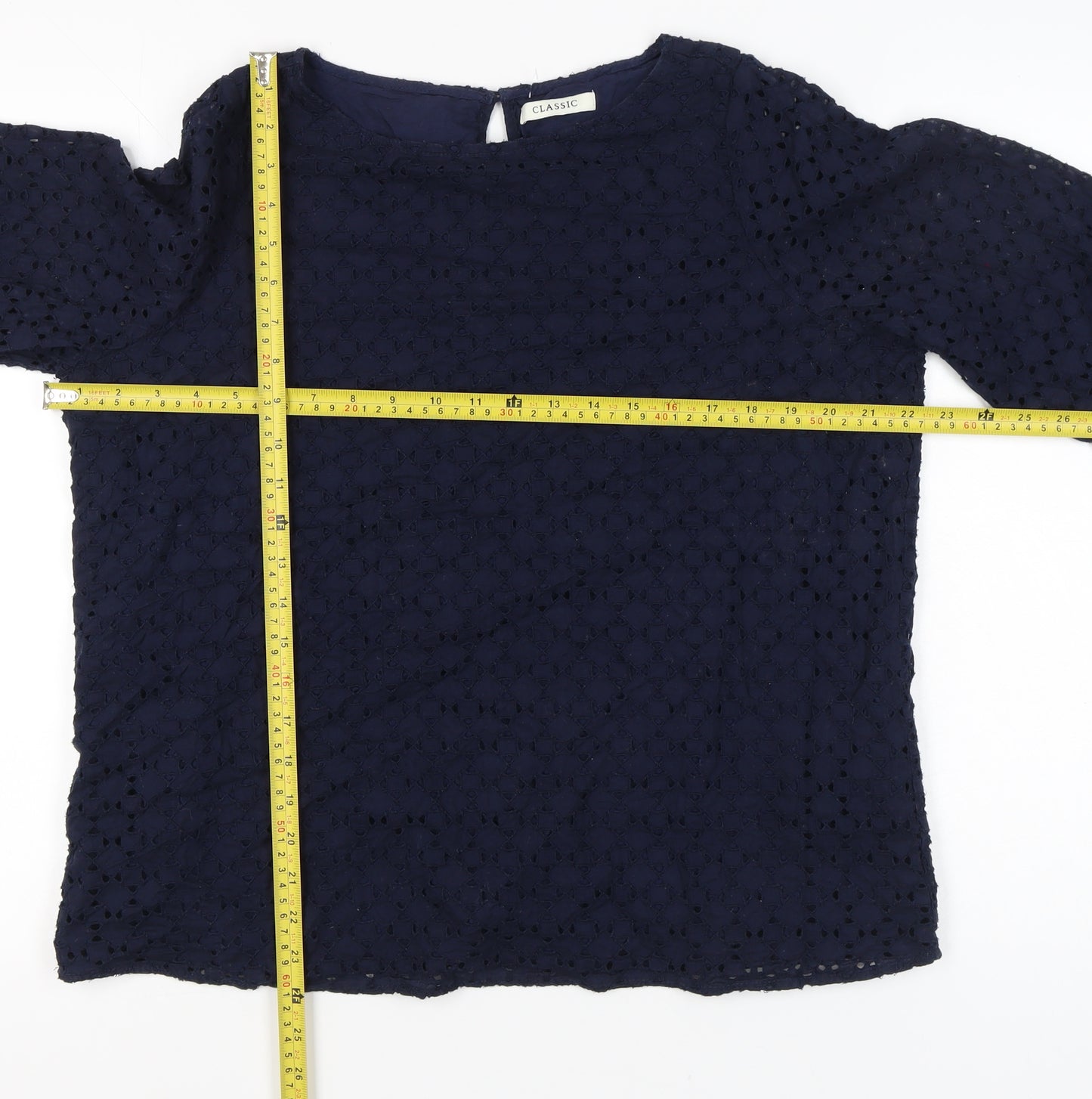 Marks and Spencer Womens Blue Size 16 3/4 Sleeve Lace Tunic Blouse