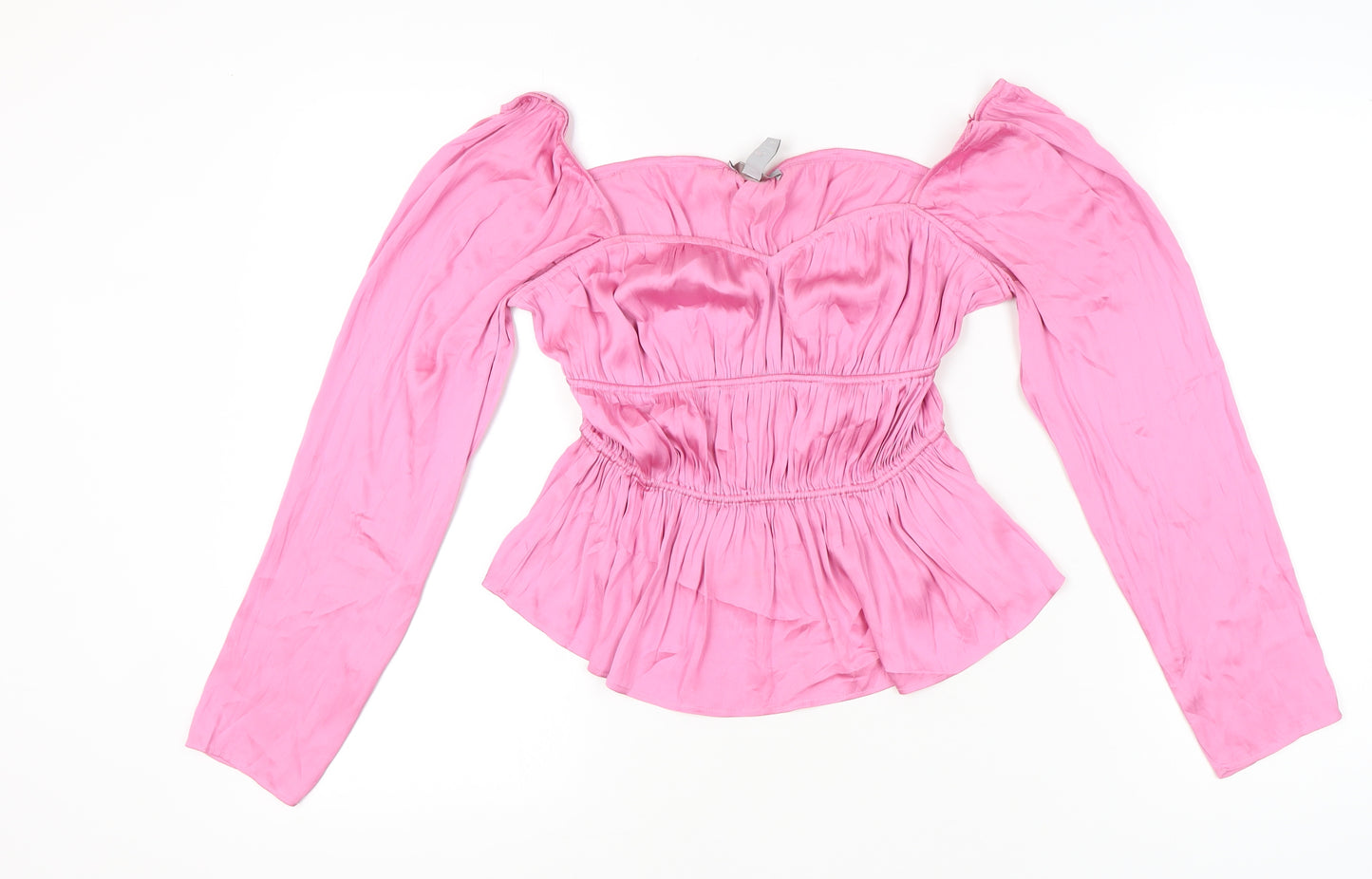 H&M Women’s Pink Off Shoulder Satin Puff Sleeve Blouse XS