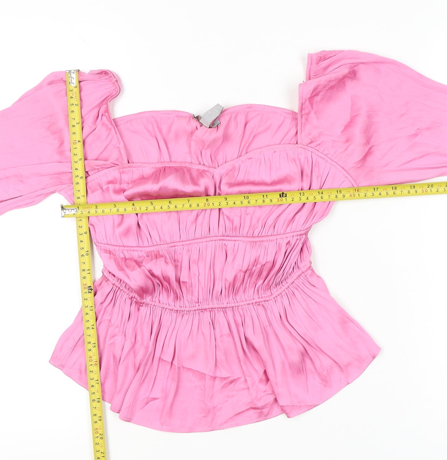 H&M Women’s Pink Off Shoulder Satin Puff Sleeve Blouse XS