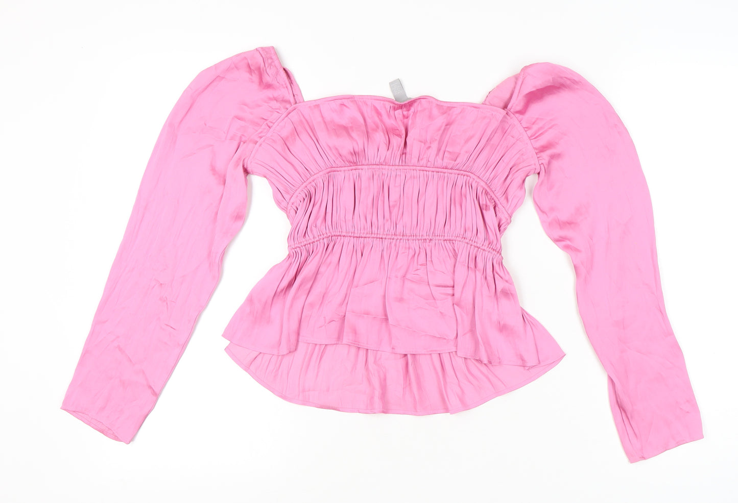 H&M Women’s Pink Off Shoulder Satin Puff Sleeve Blouse XS