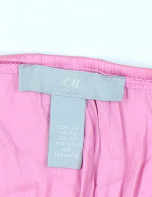 H&M Women’s Pink Off Shoulder Satin Puff Sleeve Blouse XS