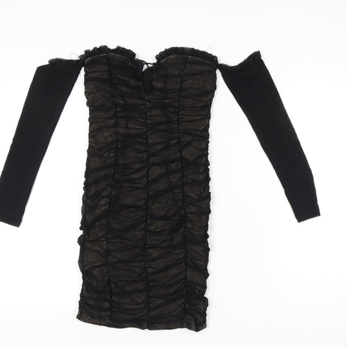 Drôle de Copine Women’s Black Ruched Off Shoulder Bodycon Dress Size S