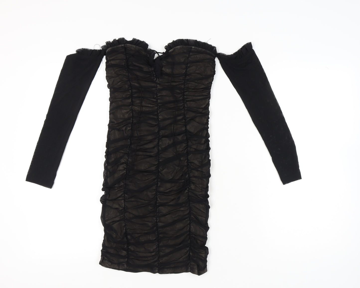 Drôle de Copine Women’s Black Ruched Off Shoulder Bodycon Dress Size S