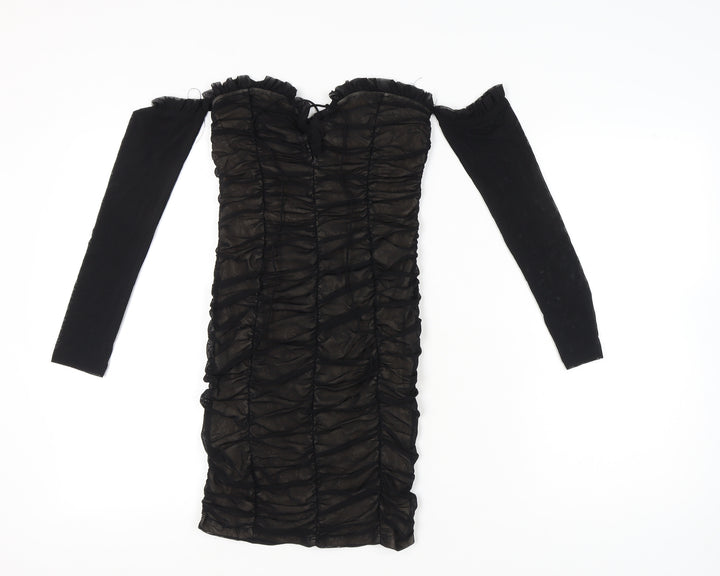 Drôle de Copine Women’s Black Ruched Off Shoulder Bodycon Dress Size S