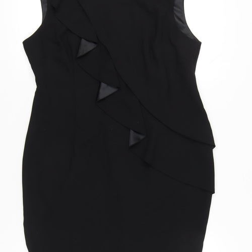 Marks and Spencer Women’s Black Sheath Dress Size 14 Ruffle Detail Sleeveless