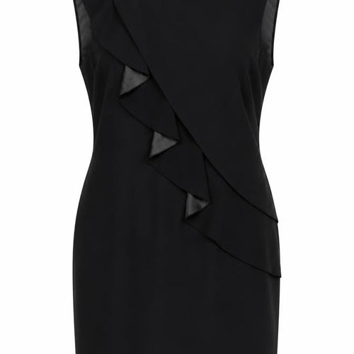 Marks and Spencer Women’s Black Sheath Dress Size 14 Ruffle Detail Sleeveless