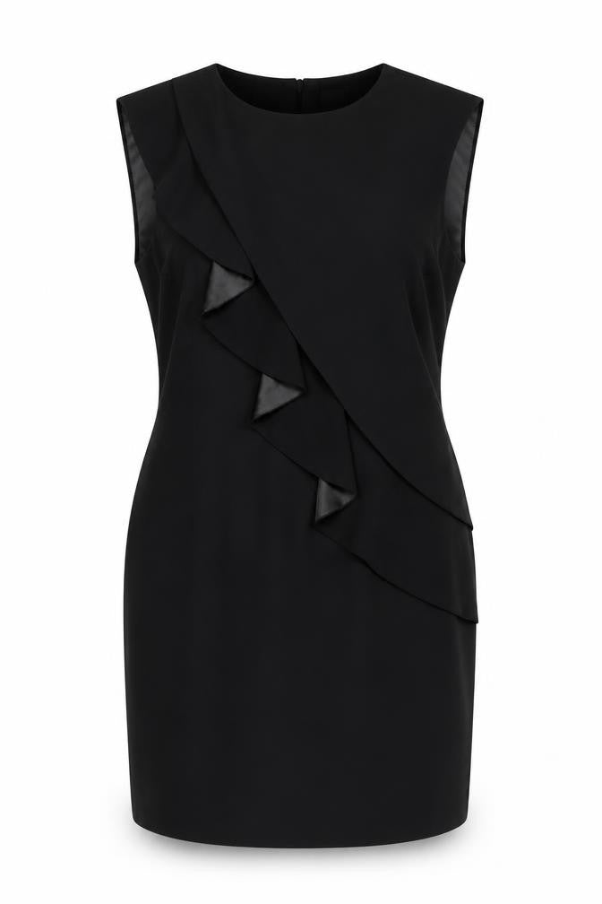 Marks and Spencer Women’s Black Sheath Dress Size 14 Ruffle Detail Sleeveless