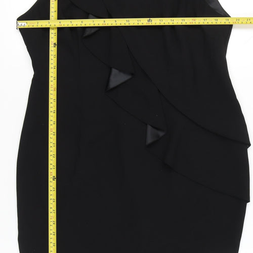 Marks and Spencer Women’s Black Sheath Dress Size 14 Ruffle Detail Sleeveless