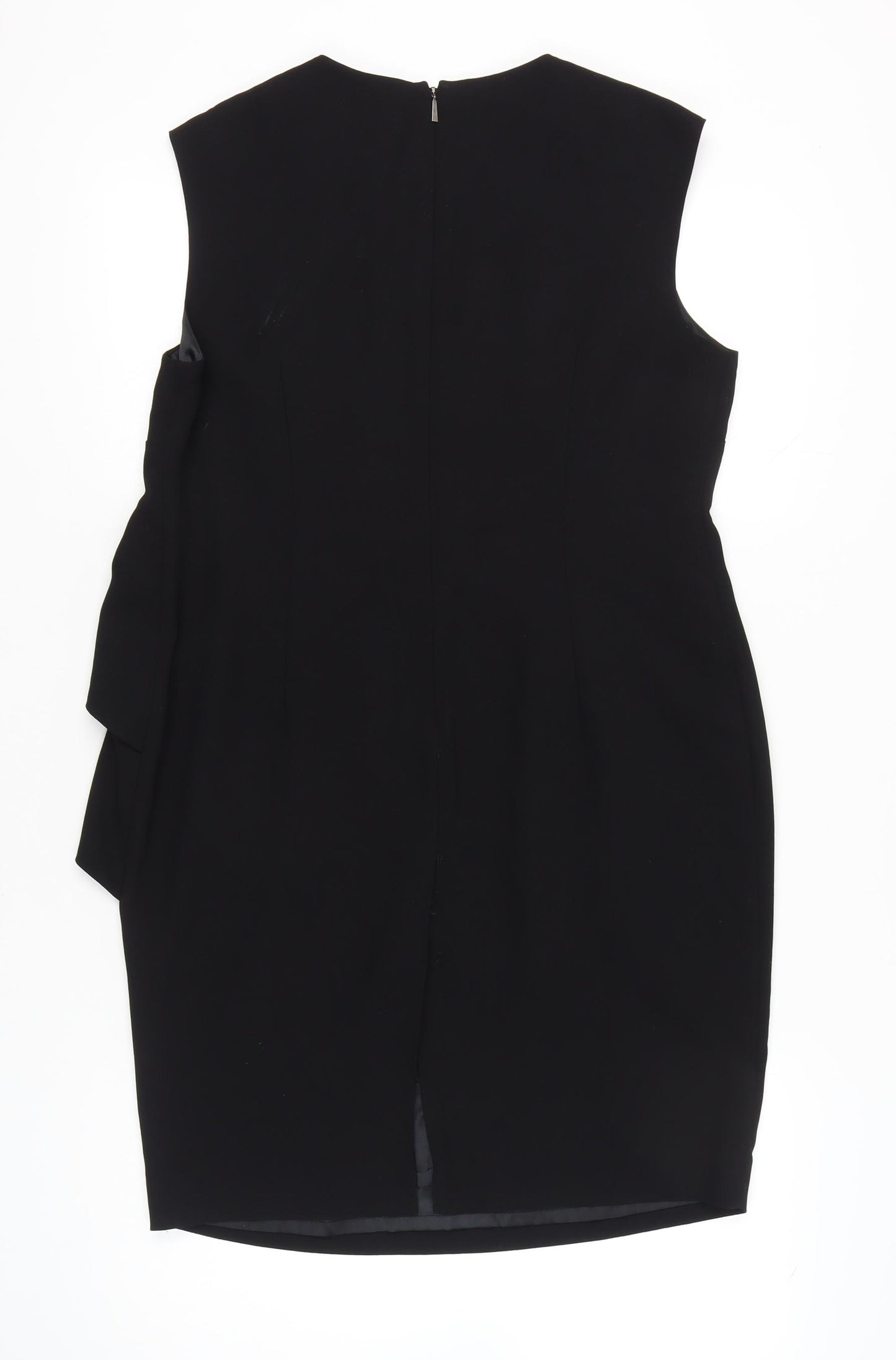 Marks and Spencer Women’s Black Sheath Dress Size 14 Ruffle Detail Sleeveless