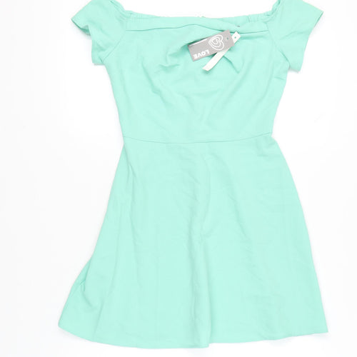 LOVE Women’s Green Off Shoulder A-Line Knee Length Dress M