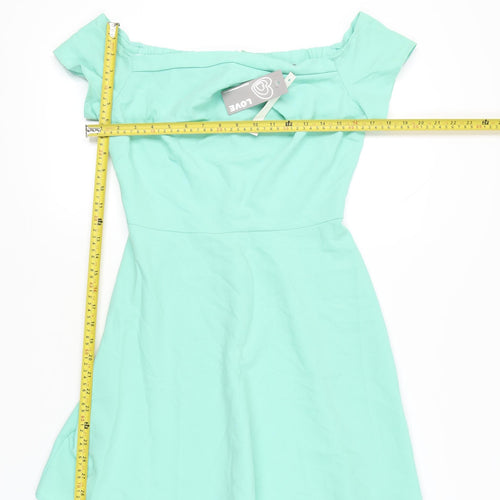 LOVE Women’s Green Off Shoulder A-Line Knee Length Dress M