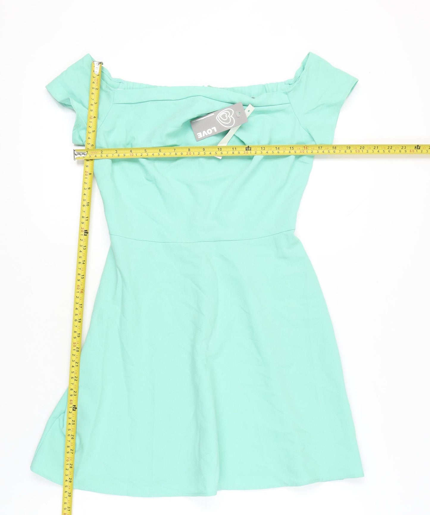 LOVE Women’s Green Off Shoulder A-Line Knee Length Dress M