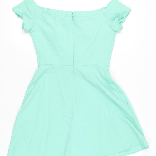 LOVE Women’s Green Off Shoulder A-Line Knee Length Dress M