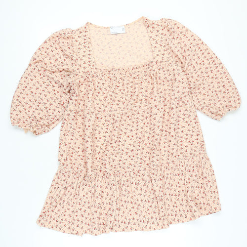 ASOS Design Womens Beige Floral Smocked Short Shift Dress UK 12