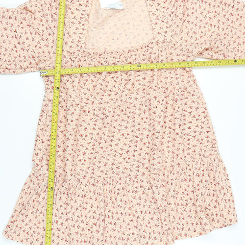 ASOS Design Womens Beige Floral Smocked Short Shift Dress UK 12