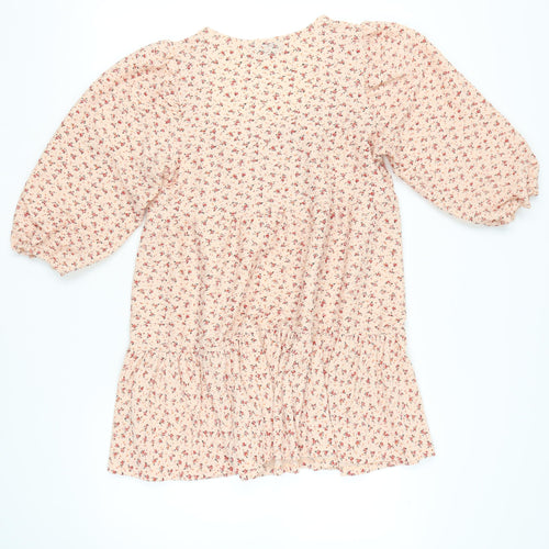 ASOS Design Womens Beige Floral Smocked Short Shift Dress UK 12