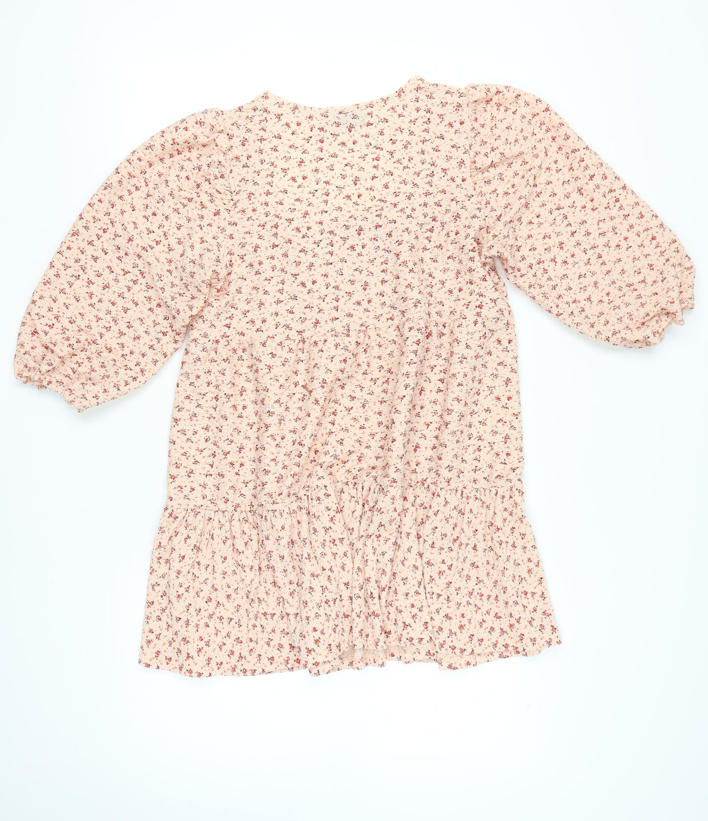 ASOS Design Womens Beige Floral Smocked Short Shift Dress UK 12