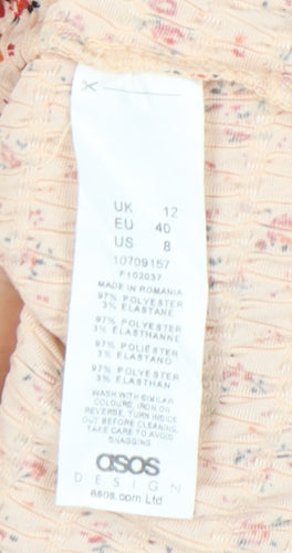 ASOS Design Womens Beige Floral Smocked Short Shift Dress UK 12