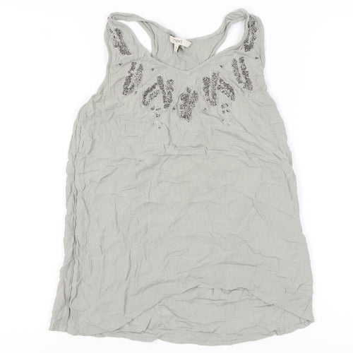 Next Women Grey Beaded Tank Top UK 6 Viscose Summer Casual