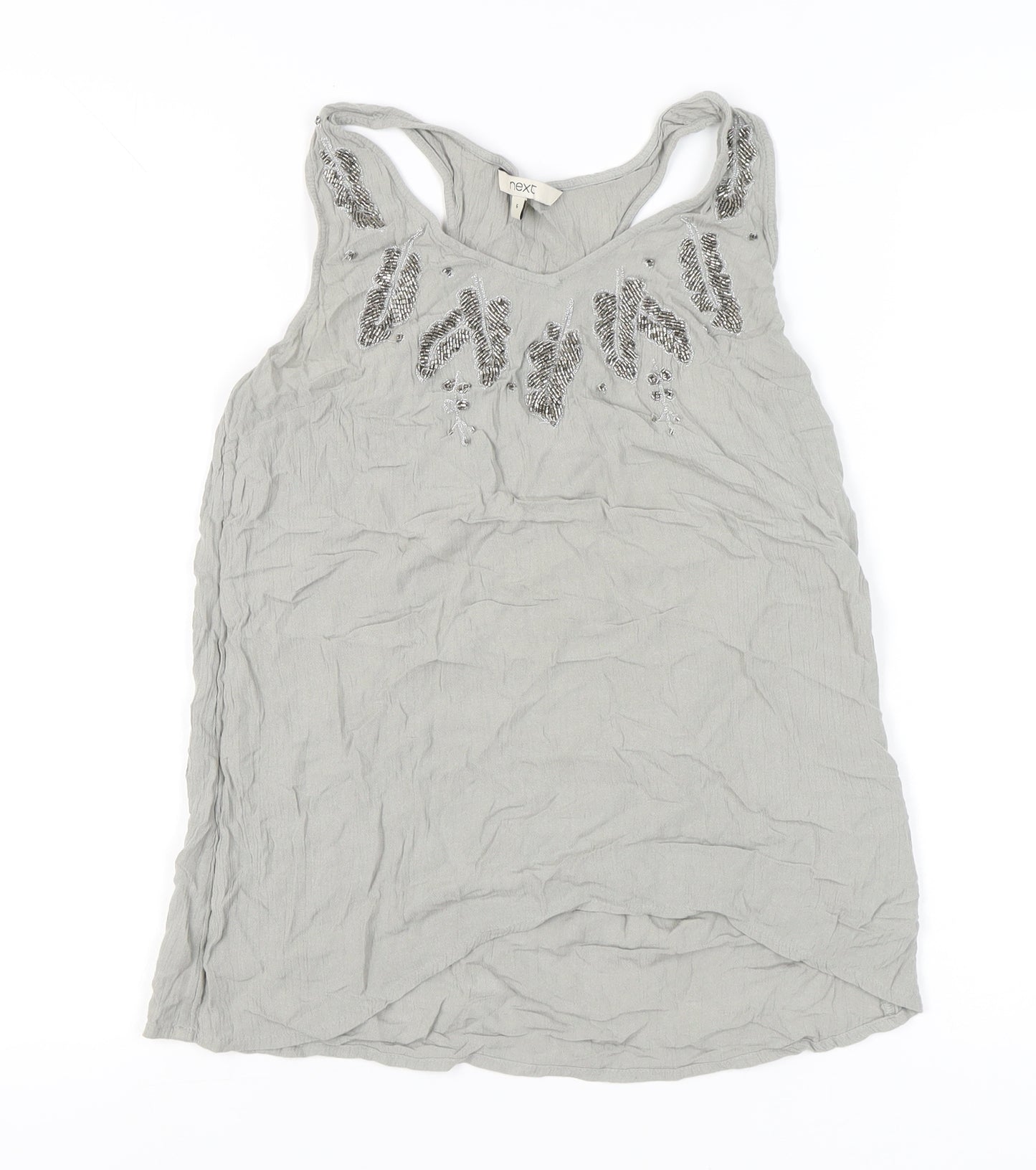 Next Women Grey Beaded Tank Top UK 6 Viscose Summer Casual