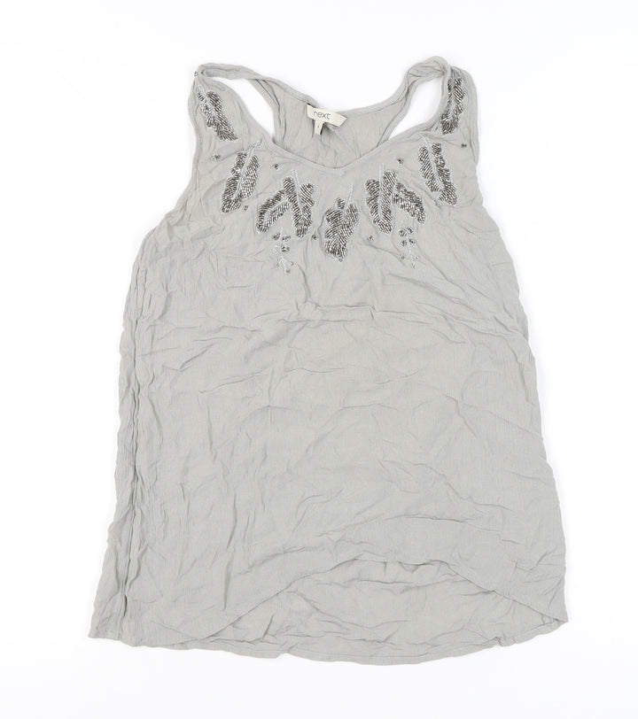 Next Women Grey Beaded Tank Top UK 6 Viscose Summer Casual