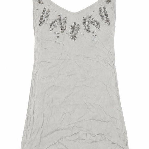 Next Women Grey Beaded Tank Top UK 6 Viscose Summer Casual