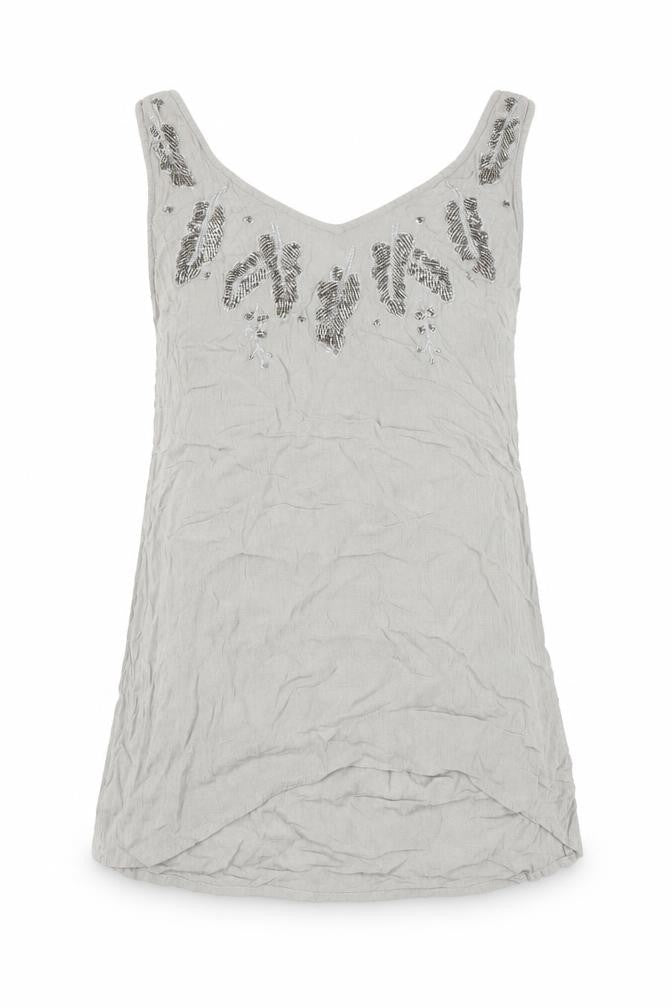 Next Women Grey Beaded Tank Top UK 6 Viscose Summer Casual