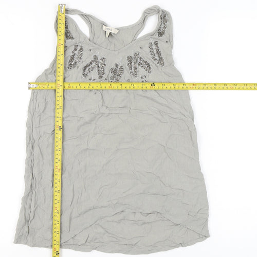 Next Women Grey Beaded Tank Top UK 6 Viscose Summer Casual