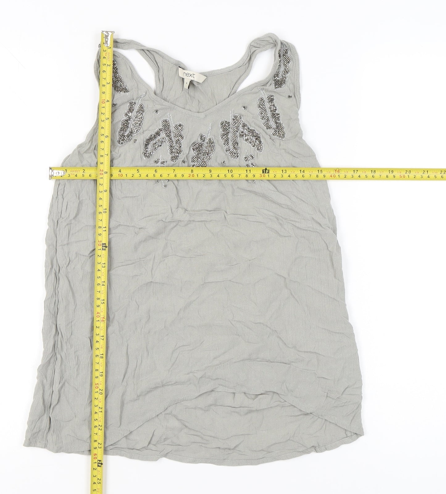 Next Women Grey Beaded Tank Top UK 6 Viscose Summer Casual
