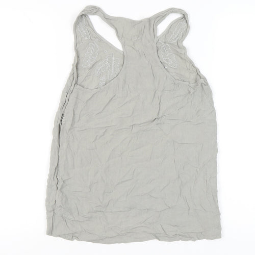Next Women Grey Beaded Tank Top UK 6 Viscose Summer Casual