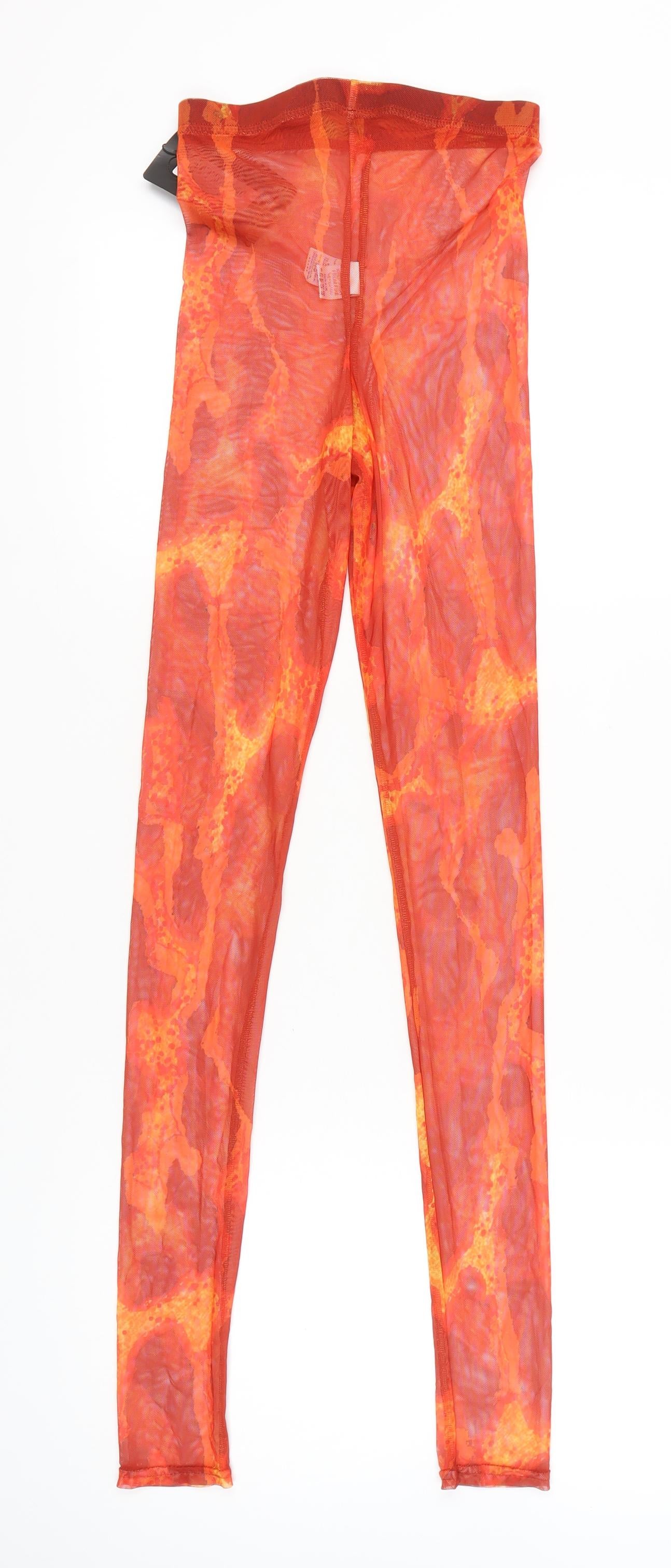 PrettyLittleThing Women’s Orange Mesh Leggings Size 4 High Rise