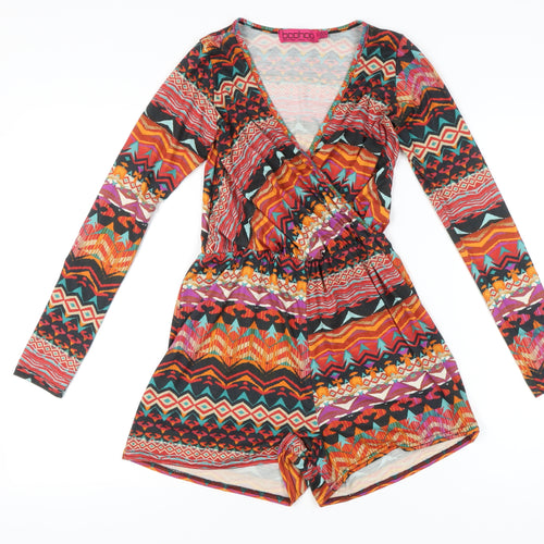 Boohoo Women’s Multicoloured XS Long Sleeve Geometric Playsuit