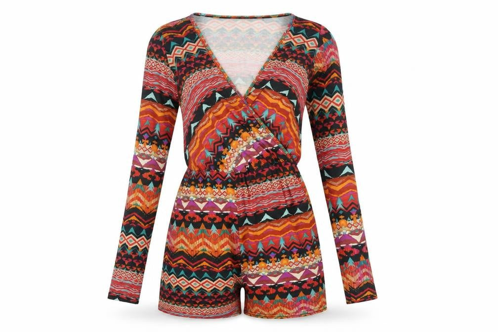 Boohoo Women’s Multicoloured XS Long Sleeve Geometric Playsuit