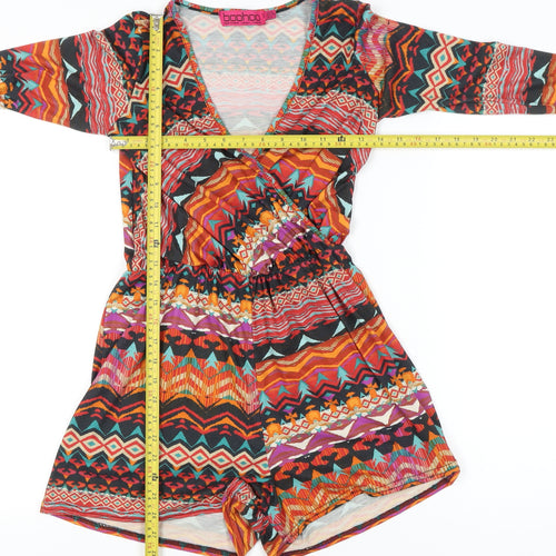 Boohoo Women’s Multicoloured XS Long Sleeve Geometric Playsuit